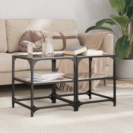 Tables basses avec dessus en verre noir 2 pcs 40x40x45 cm acier 627407627407