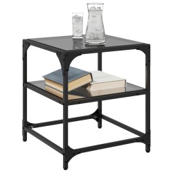 Tables basses avec dessus en verre noir 2 pcs 40x40x45 cm acier 627407627407