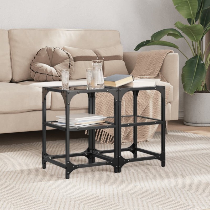 Tables basses avec dessus en verre noir 2 pcs 30x30x45 cm acier 627430627430