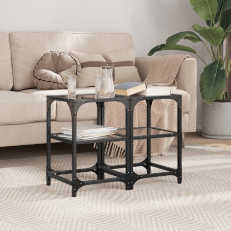 Tables basses avec dessus en verre noir 2 pcs 30x30x45 cm acier 627430627430