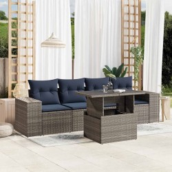 Ensemble de canapé de jardin 5 pcs avec coussins gris résine tressée 627449627449