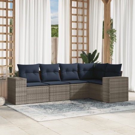 Ensemble de canapé de jardin 5 pcs avec coussins gris résine tressée 627451627451