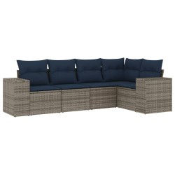 Ensemble de canapé de jardin 5 pcs avec coussins gris résine tressée 627451627451