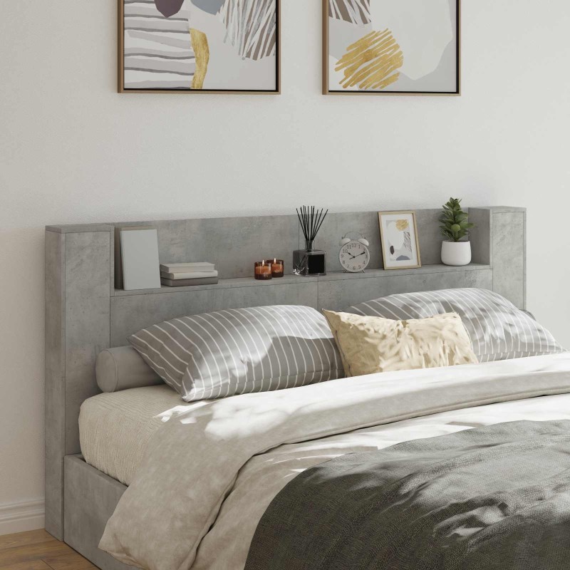 Tête de lit de rangement avec LED Gris béton Bois d'ingénierie 627462627462