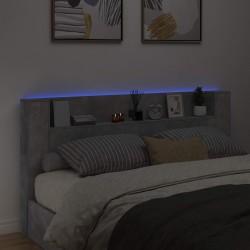 Tête de lit de rangement avec LED Gris béton Bois d'ingénierie 627462627462