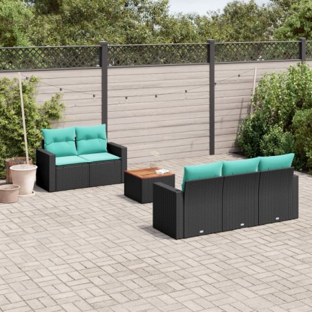 Salon de jardin 6 pcs avec coussins noir résine tressée 627463627463