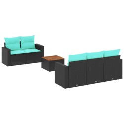 Salon de jardin 6 pcs avec coussins noir résine tressée 627463627463