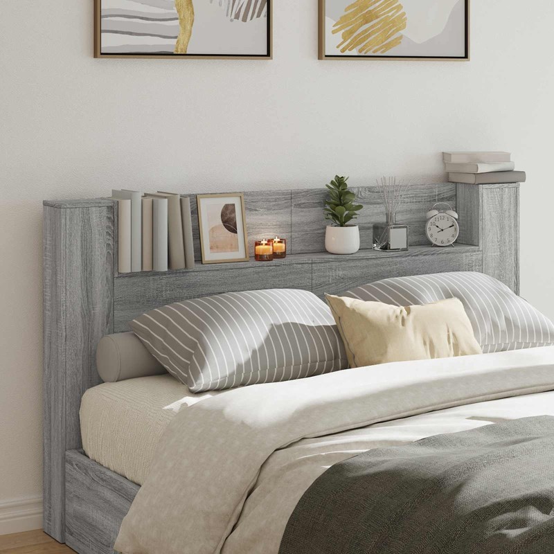 Tête de lit de rangement avec LED Sonoma gris Bois d'ingénierie 627471627471