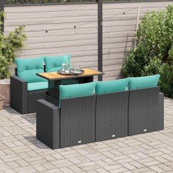 Salon de jardin 6 pcs avec coussins noir résine tressée 627481627481