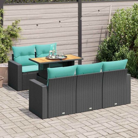 Salon de jardin 6 pcs avec coussins noir résine tressée 627481627481