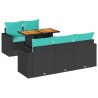 Salon de jardin 6 pcs avec coussins noir résine tressée 627481627481