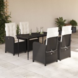 Ensemble à manger de jardin coussins 5pcs Noir Résine tressée 627484627484