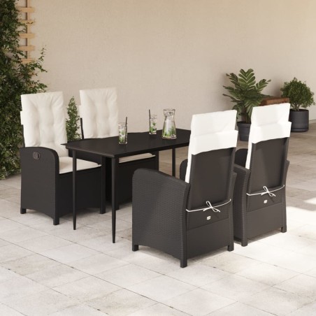 Ensemble à manger de jardin coussins 5pcs Noir Résine tressée 627484627484