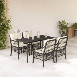 Ensemble à manger de jardin coussins 5pcs Noir Résine tressée 627490627490