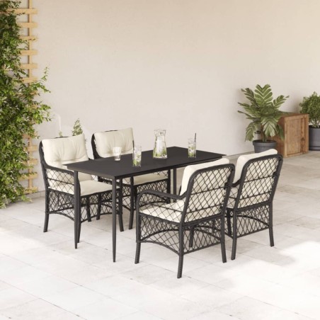Ensemble à manger de jardin coussins 5pcs Noir Résine tressée 627490627490