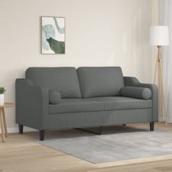 Canapé 2 places avec oreillers gris foncé 140 cm tissu 627492627492