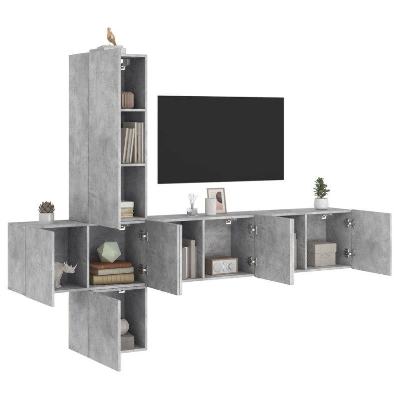 Unités murales TV 5 pcs gris béton bois d'ingénierie 627505627505