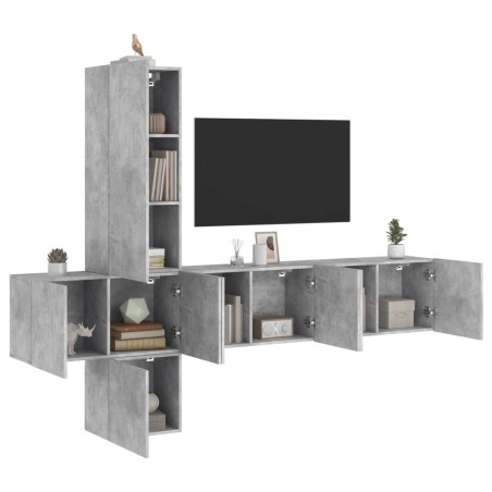 Unités murales TV 5 pcs gris béton bois d'ingénierie 627505627505