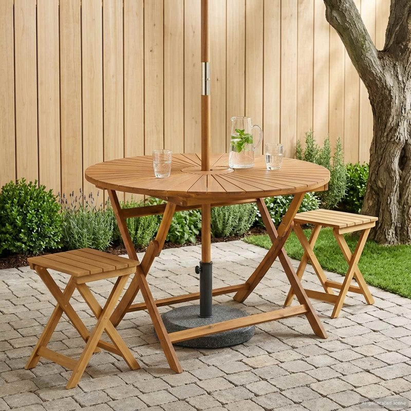 Table de jardin pliante Naturel Ø110 x 75 cm 627527627527