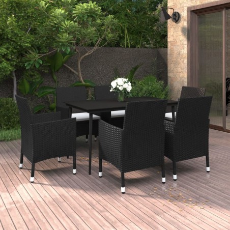 Ensemble à manger de jardin coussins 7 pcs Résine tressée Verre 627528627528