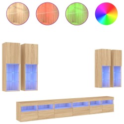 Ensemble de meubles TV muraux 7pcs et lumières LED chêne sonoma 627546627546