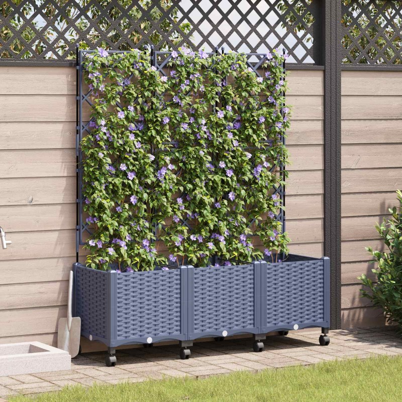 Bac de jardin avec treillis et roues 3 pc Gris PP 627553627553