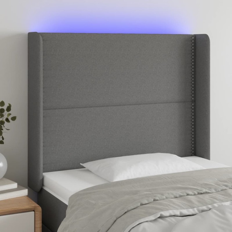 Tête de lit à LED Gris foncé 103x16x118/128 cm Tissu 627556627556