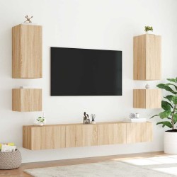 Meubles TV muraux lumières LED 2 pcs chêne sonoma 40,5x35x40 cm 627576627576