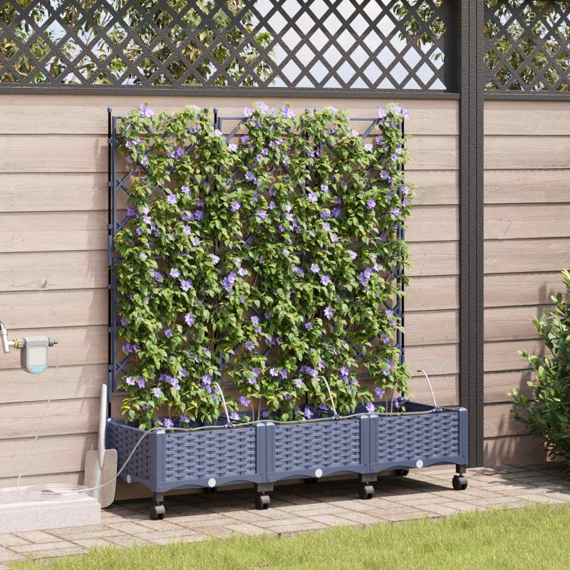 Porte-plante de jardin avec irrigation et roues 3 pc Gris PP 627599627599