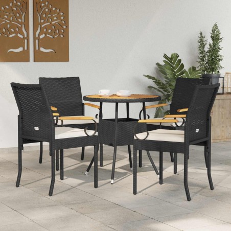 Chaises de jardin avec coussin 4 pcs Noir et blanc crème 627626627626