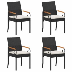 Chaises de jardin avec coussin 4 pcs Noir et blanc crème 627626627626