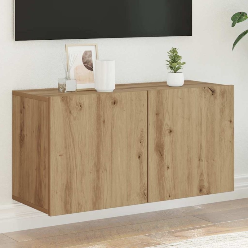 Meuble TV mural chêne artisanal 80x30x41 cm 627656627656