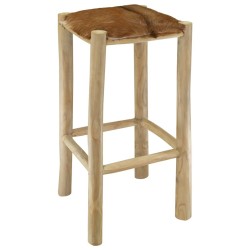 Tabouret de bar cuir de chèvre et bois de teck solide 627660627660