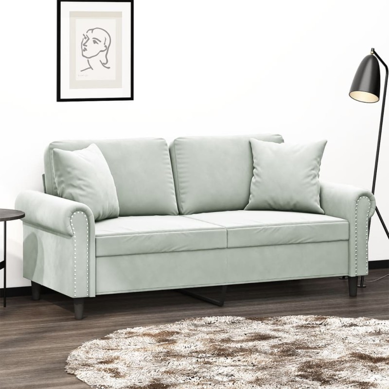 Canapé 2 places avec oreillers gris clair 140 cm velours 627672627672
