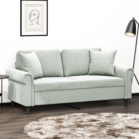 Canapé 2 places avec oreillers gris clair 140 cm velours 627672627672