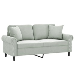 Canapé 2 places avec oreillers gris clair 140 cm velours 627672627672