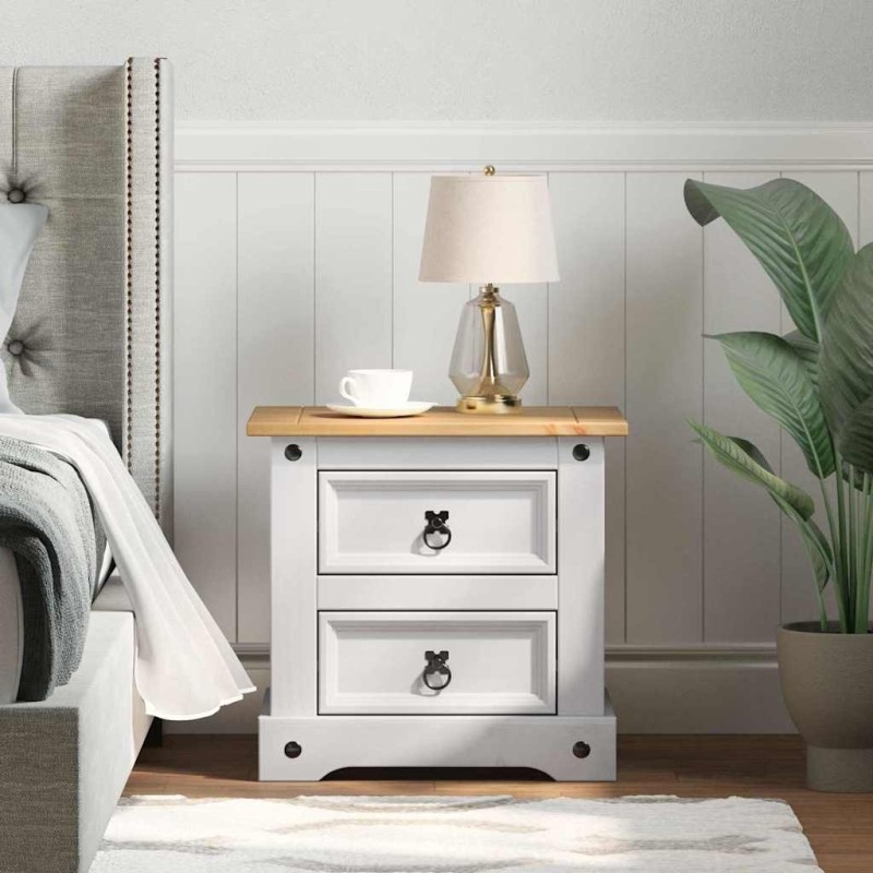 Table de chevet Corona Blanc 53 x 39 x 47 cm Pin massif 627695627695