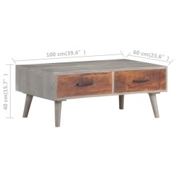 Table basse Gris 100x60x40 cm Bois massif de manguier brut 627763627763