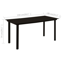 Table à dîner de jardin Noir 150x80x74 cm Acier et verre 627766627766