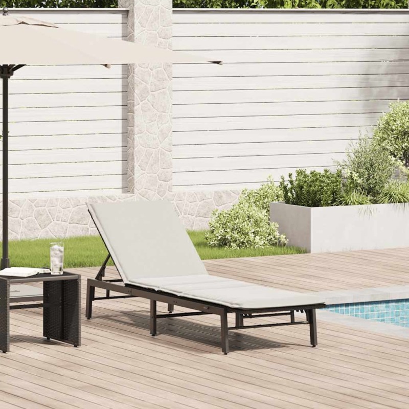 Chaise longue avec coussin en rotin synthétique noir 627859627859