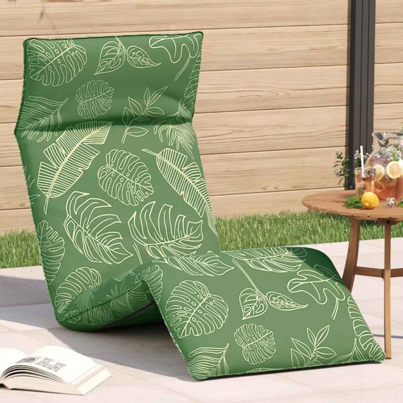 Transat pliant en tissu Oxford motif feuilles 175 x 54 x 8,5 cm 627871627871