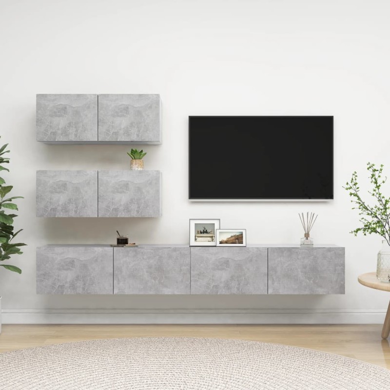 Ensemble de meubles TV 4 pcs Gris béton Bois d'ingénierie 627886627886