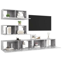 Ensemble de meubles TV 4 pcs Gris béton Bois d'ingénierie 627886627886