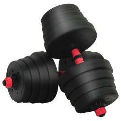 Set d'haltères 2-en-1 40kg Noir et Rouge Ciment et sable de fer 627898627898