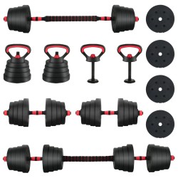 Set d'haltères 4-en-1 40kg Noir et Rouge Ciment et sable de fer 627931627931
