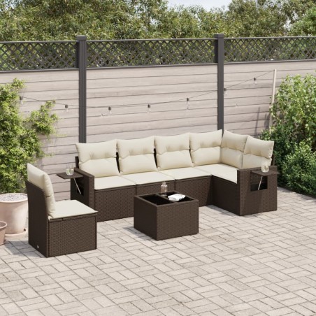 Salon de jardin avec coussins 7 pcs marron résine tressée 627947627947