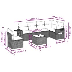 Salon de jardin avec coussins 7 pcs marron résine tressée 627947627947