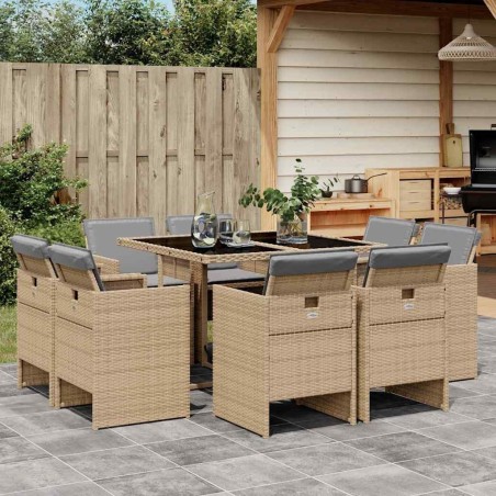 Ensemble à manger de jardin et coussins 9 pcs mélange beige 627961627961