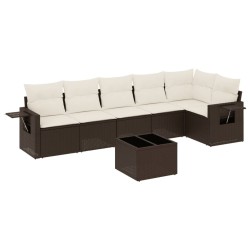 Salon de jardin avec coussins 7 pcs marron résine tressée 627998627998