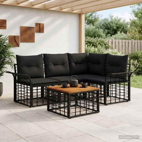 Ensemble de canapés d'extérieur 5 pcs Noir et Gris foncé 628001628001